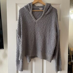 POL Gray Textured V-Neck Sweater